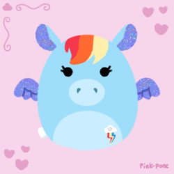 Size: 500x500 | Tagged: safe, artist:pink-pone, derpibooru import, rainbow dash, pegasus, pony, chubbie, pink background, simple background, squishmallow