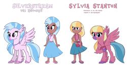 Size: 1500x800 | Tagged: safe, artist:tarkan809, derpibooru import, silverstream, hippogriff, human, clothes, duo, duo female, ear piercing, earring, female, hippogriffied, humanized, jewelry, necklace, piercing, purse, simple background, species swap, sylvia, sylvia stanton, transparent background, vector