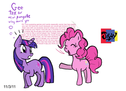 Size: 2608x1903 | Tagged: safe, artist:jowyb, derpibooru import, pinkie pie, twilight sparkle, unicorn twilight, earth pony, pony, unicorn, 2011, old art, simple background, white background