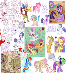 Size: 3508x3843 | Tagged: safe, artist:jowyb, derpibooru import, apple bloom, applejack, discord, fluttershy, pinkie pie, princess luna, rainbow dash, rarity, scootaloo, spike, sweetie belle, twilight sparkle, unicorn twilight, alicorn, draconequus, dragon, earth pony, human, pegasus, pony, unicorn, 2012, anime, butt, cutie mark crusaders, female, humanized, mare, old art, plot, ponified, ranma 1/2