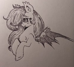 Size: 2797x2540 | Tagged: safe, artist:nightydream, derpibooru import, oc, oc:moonbite, bat pony, pony, bust, female, mare, monochrome, portrait, solo, traditional art