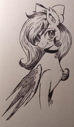 Size: 1917x3261 | Tagged: safe, artist:nightydream, derpibooru import, oc, oc:nighty dream, bat pony, pony, female, mare, monochrome, solo, traditional art