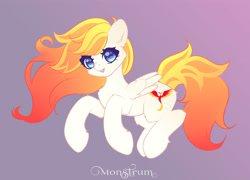 Size: 3296x2376 | Tagged: safe, artist:monstrum, derpibooru import, oc, oc only, pegasus, pony, cute, cutie mark, ear fluff, ears, female, folded wings, full body, gradient background, gradient mane, gradient tail, high res, hooves, looking at you, mare, open mouth, open smile, pegasus oc, running, signature, sketch, smiling, solo, tail, wings