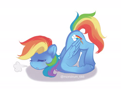 Size: 3000x2204 | Tagged: safe, artist:monstrum, derpibooru import, rainbow dash, pegasus, pony, backwards cutie mark, cute, eyes closed, face down ass up, female, simple background, solo, tired, white background, wings