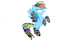 Size: 1095x617 | Tagged: safe, artist:monikaddlcgirl20, derpibooru import, rainbow dash, pony, corrupted, error, female, glitch, mare, pibby, simple background, smiling, spread wings, transparent background, wings