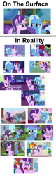 Size: 1088x3384 | Tagged: safe, artist:thegreatguy2000, derpibooru import, edit, edited screencap, screencap, phyllis, starlight glimmer, sunburst, trixie, pony, unicorn, all bottled up, no second prances, road to friendship, anger magic, clothes, ears, female, floppy ears, i'm so pathetic, magic, mare, messy mane, potted plant, robe, school of friendship, teary eyes, trixie's puppeteering, twilight's castle