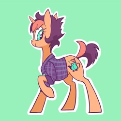 Size: 2048x2048 | Tagged: safe, artist:pfeffaroo, derpibooru import, oc, oc only, oc:kettle chip, pony, unicorn, clothes, flannel shirt, shirt, smiling, solo