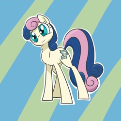 Size: 2048x2048 | Tagged: safe, artist:pfeffaroo, derpibooru import, bon bon, sweetie drops, earth pony, pony, bon bon is not amused, female, head tilt, mare, solo, striped background, unamused