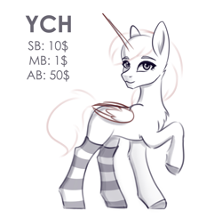 Size: 1032x1011 | Tagged: safe, artist:tanatos, derpibooru import, alicorn, clothes, commission, simple background, socks, solo, striped socks, white background, ych sketch, your character here