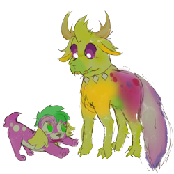 Size: 1248x1248 | Tagged: safe, artist:bug-roux, derpibooru import, spike, thorax, changedling, changeling, dog, equestria girls, duo, duo male, male, simple background, transparent background