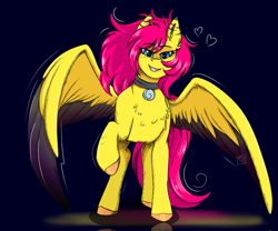 Size: 3000x2500 | Tagged: safe, artist:shamy-crist, derpibooru import, oc, oc only, pegasus, pony, body markings, colored wings, dark background, female, heart, jewelry, looking at you, mare, necklace, solo, two toned wings, unshorn fetlocks, wings