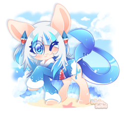 Size: 750x698 | Tagged: safe, artist:sohmasatori, derpibooru import, original species, pony, shark, shark pony, beach, clothes, crossover, gawr gura, hololive, hololive eng, hoodie, one eye closed, ponified, solo, vtuber, wink