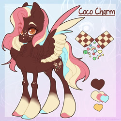 Size: 1280x1280 | Tagged: safe, artist:sadelinav, derpibooru import, oc, oc:coco charm, pegasus, pony, colored wings, female, mare, multicolored wings, solo, wings