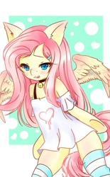 Size: 501x807 | Tagged: safe, artist:alexkparts, derpibooru import, part of a set, fluttershy, pegasus, pony, semi-anthro, bell, bell collar, clothes, collar, dress, socks, solo, striped socks, thigh highs, thighs