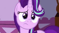 Size: 1280x720 | Tagged: safe, derpibooru import, screencap, starlight glimmer, pony, unicorn, fame and misfortune, season 7, animated, concerned, cute, daaaaaaaaaaaw, frown, gif, glimmerbetes, image macro, implied rarity, looking at you, meme, reaction image, sad, sadorable, solo, twilight's castle, why would you post that