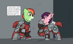 Size: 5000x3000 | Tagged: safe, artist:captainhoers, artist:stormwing, derpibooru import, oc, oc:lavender bloom (nighthaze), oc:zap apple (captainhoers), bat pony, pegasus, pony, colored, computer, concerned, exosuit, female, helmet, laptop computer, male, mars, nighthaze, prisoner, red faction, spacesuit, teary eyes, trans male, transgender, ultor