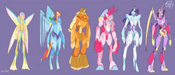 Size: 2629x1135 | Tagged: safe, artist:jowyb, derpibooru import, applejack, fluttershy, pinkie pie, rainbow dash, rarity, twilight sparkle, 2014, mane six, mecha, old art, simple background