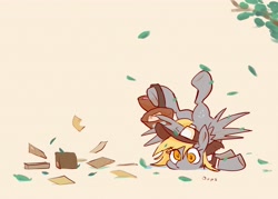 Size: 3062x2196 | Tagged: safe, artist:noupu, derpibooru import, derpy hooves, pegasus, pony, accident, colored pupils, crash, derp, derpy being derpy, face down ass up, female, hat, high res, hooves, leaves, letter, mailmare, mailmare hat, mailmare uniform, mare, simple background, solo, spread wings, tree, wings