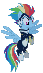 Size: 695x1192 | Tagged: safe, artist:benpictures1, rainbow dash, zapp, pegasus, pony, power ponies (episode), clothes, confused, cute, dashabetes, female, flying, inkscape, open mouth, power ponies, simple background, solo, transparent background, vector