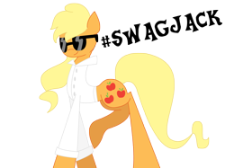 Size: 2592x1936 | Tagged: safe, artist:alicornoverlord, derpibooru import, applejack, earth pony, pony, 2014, female, mare, simple background, solo, sunglasses, swag, transparent background, white shirt