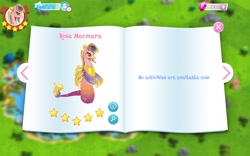 Size: 1920x1200 | Tagged: safe, derpibooru import, screencap, merpony, female, gameloft, gem, rose mermare, solo, stars, text