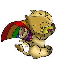 Size: 1659x1406 | Tagged: safe, artist:beesmeliss, derpibooru import, griffon, chibi, grizzle, pride, pride flag, simple background, solo, transparent background