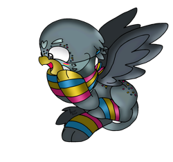 Size: 1718x1613 | Tagged: safe, artist:beesmeliss, derpibooru import, gabby, griffon, chibi, clothes, pride, pride flag, simple background, socks, solo, striped socks, transparent background