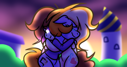 Size: 3840x2040 | Tagged: safe, artist:iceflower99, derpibooru import, oc, oc only, oc:sunrise goldhearts, oc:zweet beatz, pegasus, clothes, comforting, crying, fanfic, fanfic art, hug, not shipping, pegasus oc, smiling, sunset, sweater