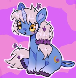 Size: 1424x1450 | Tagged: safe, artist:10uhh, derpibooru import, oc, oc only, oc:moonflower, pony, unicorn, female, flower, flower in hair, heart ears, horn, mare, pink background, purple background, simple background, sitting, solo