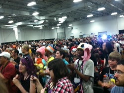 Size: 648x484 | Tagged: safe, derpibooru import, human, bronycon, bronycon 2012, crowd, irl, irl human, panel, photo