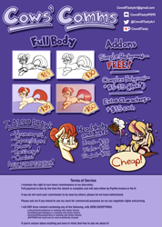 Size: 2851x3998 | Tagged: safe, artist:cowsrtasty, derpibooru import, oc, oc:melody bash, oc:penny inkwell, advertisement, commission info, price sheet