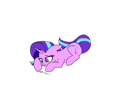 Size: 900x675 | Tagged: safe, artist:slamjam, derpibooru import, starlight glimmer, pony, unicorn, ears, female, floppy ears, lying down, prone, simple background, solo, white background