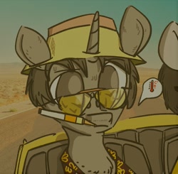 Size: 1101x1079 | Tagged: safe, derpibooru import, oc, pony, unicorn, cigarette, crossover, fear and loathing in las vegas, hunter s. thompson, ponified