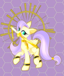 Size: 675x797 | Tagged: safe, artist:stacy_165cut, derpibooru import, oc, oc only, pegasus, pony, female, folded wings, mare, mouth hold, raised hoof, raised leg, solo, sword, weapon, wings