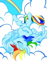 Size: 960x1280 | Tagged: safe, artist:stacy_165cut, derpibooru import, rainbow dash, pegasus, pony, cloud, eyes closed, female, lying down, lying on a cloud, mare, on a cloud, on back, rainbow, sky, sleeping, solo, spread wings, wings