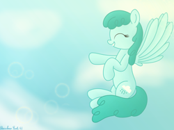 Size: 4032x3016 | Tagged: safe, artist:rainbowšpekgs, derpibooru import, spring melody, sprinkle medley, pegasus, pony, cloud, cloudy, eyes closed, female, flying, mare, sky, smiling, solo, spread wings, tail, wings