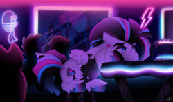 Size: 1280x759 | Tagged: safe, artist:princessmoonsilver, derpibooru import, oc, oc only, oc:neon nightmare, pegasus, pony, base used, cyberpunk, neon