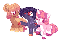 Size: 1280x901 | Tagged: safe, artist:lilywolfpie-yt, derpibooru import, oc, oc only, earth pony, pegasus, pony, unicorn, base used, female, filly, foal, offspring, parent:apple bloom, parent:button mash, parent:rumble, parent:scootaloo, parent:sweetie belle, parent:tender taps, parents:rumbloo, parents:sweetiemash, parents:tenderbloom, simple background, transparent background