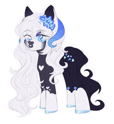 Size: 2300x2500 | Tagged: safe, artist:princessolmi, derpibooru import, oc, oc only, pony, eye clipping through hair, female, flower, flower in hair, hoof polish, horns, mare, simple background, solo, white background