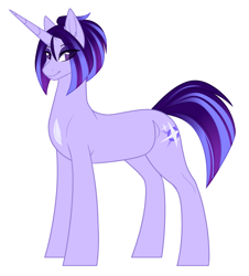 Size: 1608x1780 | Tagged: safe, artist:purplegrim40, derpibooru import, oc, oc only, pony, unicorn, female, horn, magical lesbian spawn, mare, offspring, parent:tempest shadow, parent:twilight sparkle, parents:tempestlight, simple background, smiling, solo, unicorn oc, white background