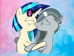 Size: 1280x960 | Tagged: safe, derpibooru import, dj pon-3, marble pie, vinyl scratch, earth pony, pony, unicorn, cover art, dating, duo, eyes closed, female, freckles, kissing, lesbian, love, passion