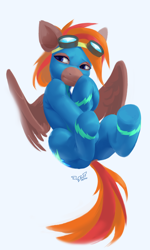 Size: 1632x2720 | Tagged: safe, artist:khvorost162, derpibooru import, oc, pegasus, pony, anus, clothes, covering, glasses, nudity, simplistic anus, solo, uniform, wings, wonderbolts uniform