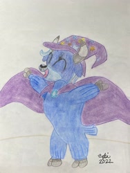 Size: 3024x4032 | Tagged: safe, artist:opti, derpibooru import, trixie, yak, atg 2022, bipedal, happy, newbie artist training grounds, species swap, traditional art, yakified