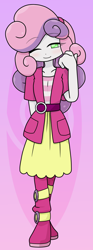 Size: 740x2000 | Tagged: safe, artist:batipin, derpibooru import, sweetie belle, equestria girls, boots, clothes, one eye closed, shoes, skirt, solo