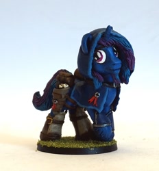 Size: 814x878 | Tagged: safe, artist:ubrosis, derpibooru import, oc, oc only, oc:atisuto silverhoof, pony, unicorn, bag, boots, clothes, cowl, craft, male, miniature, photo, saddle bag, sculpture, shoes, solo, stallion