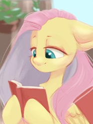 Size: 800x1070 | Tagged: safe, artist:melodylibris, derpibooru import, fluttershy, pegasus, pony, book, cute, female, hoof hold, mare, reading, shyabetes, solo