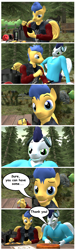 Size: 1016x3344 | Tagged: safe, artist:that1guy, derpibooru import, flash sentry, soarin', anthro, pegasus, 3d, best friends, bromance, clothes, comic, dialogue, eating, food, gay, implied gay, implied shipping, looking at each other, looking at someone, male, phone, pie, seductive look, shipping, soarinsentry, source filmmaker