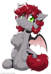 Size: 1226x1758 | Tagged: safe, artist:焰心fireworks, derpibooru import, oc, oc only, oc:swaybat, bat pony, pony, cheek fluff, chest fluff, collar, ear fluff, ear piercing, ears, female, fluffy, looking at you, mouth hold, piercing, simple background, solo, stylus, transparent background