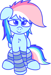 Size: 944x1361 | Tagged: safe, alternate version, artist:mark_ml, rainbow dash, pegasus, pony, chest fluff, cute, dashabetes, ears, female, floppy ears, looking at you, mare, simple background, smiling, smiling at you, socks, solo, transparent background