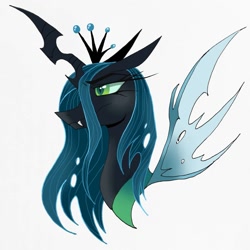 Size: 1242x1240 | Tagged: safe, artist:raizathe-dragon, derpibooru import, queen chrysalis, changeling, changeling queen, bust, female, portrait, simple background, solo, white background